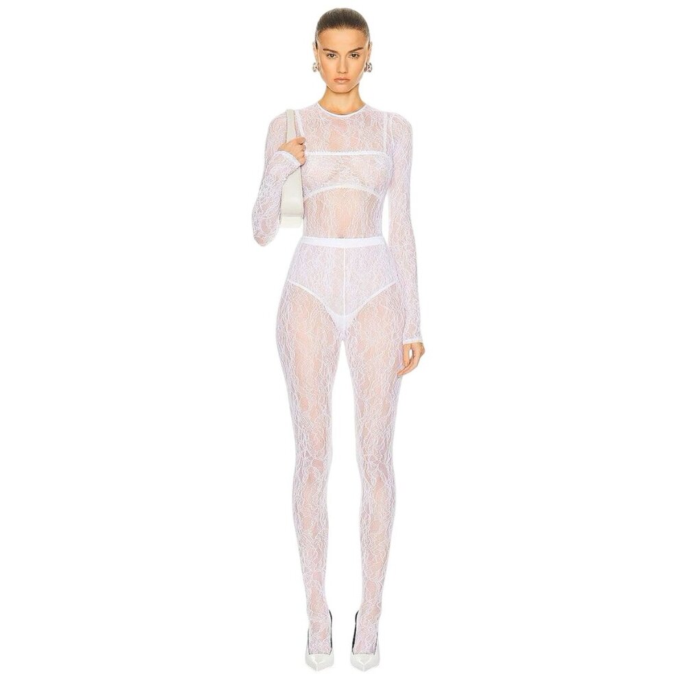 WARDROBE.NYC Lace Tights in Off White New Womens Nylons Pantyhose - Picture 5 of 16